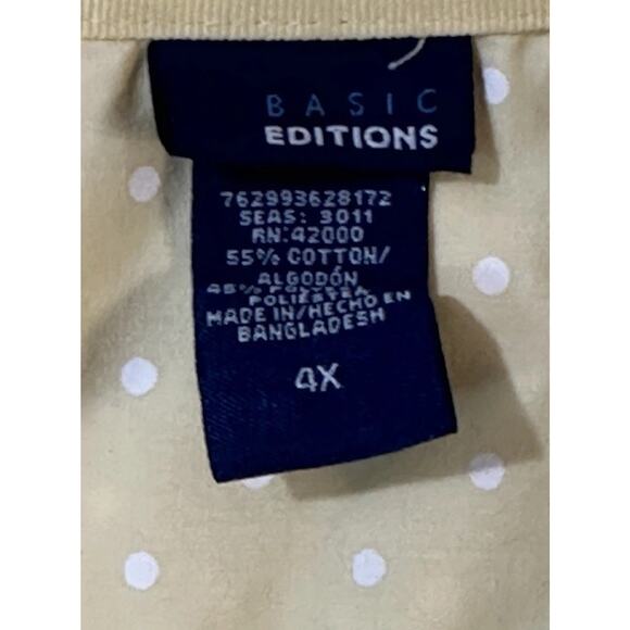 Basic Editions Plus Size 4X Yellow Polka Dot Button Down Shirt Short Sleeve - Picture 4 of 8